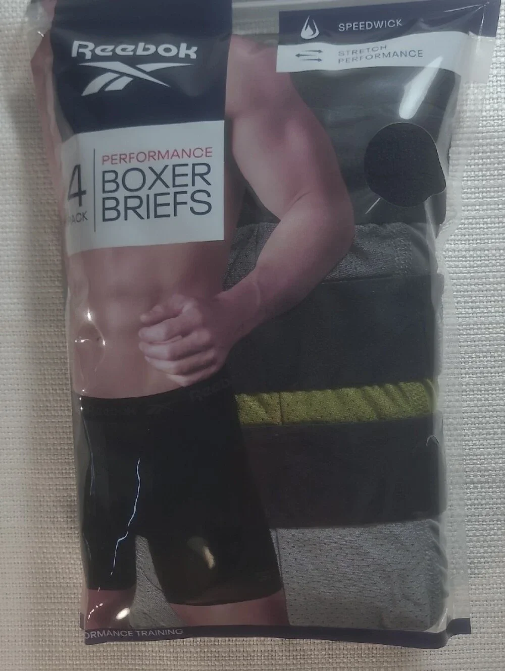 Reebok Men's Performance Boxer Briefs - Size Medium Black Gray Green  (4-Pack)
